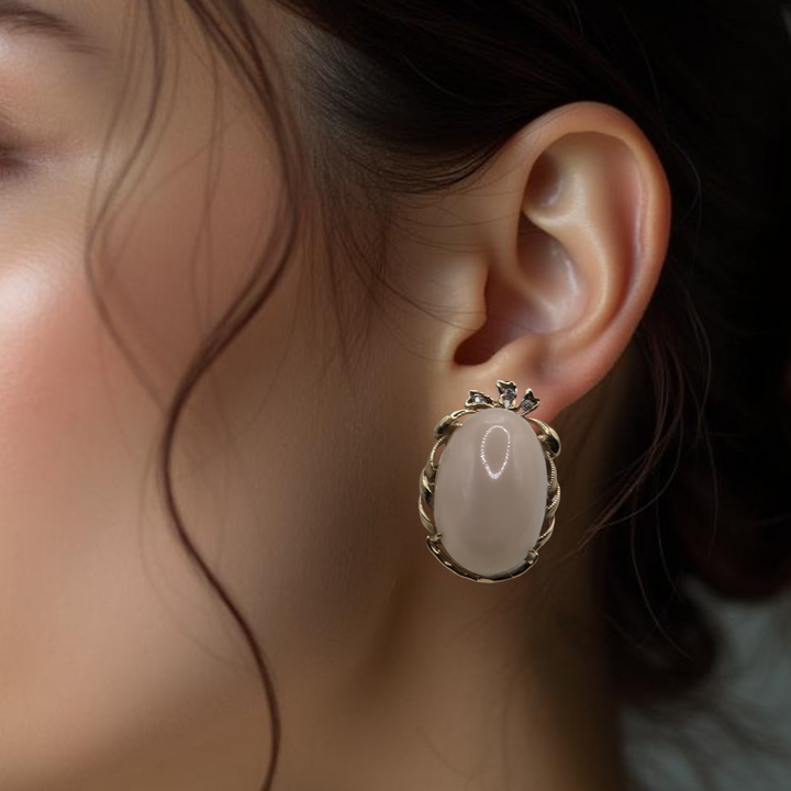 Gold, Diamond & Large Pink Coral Victorian Earrings