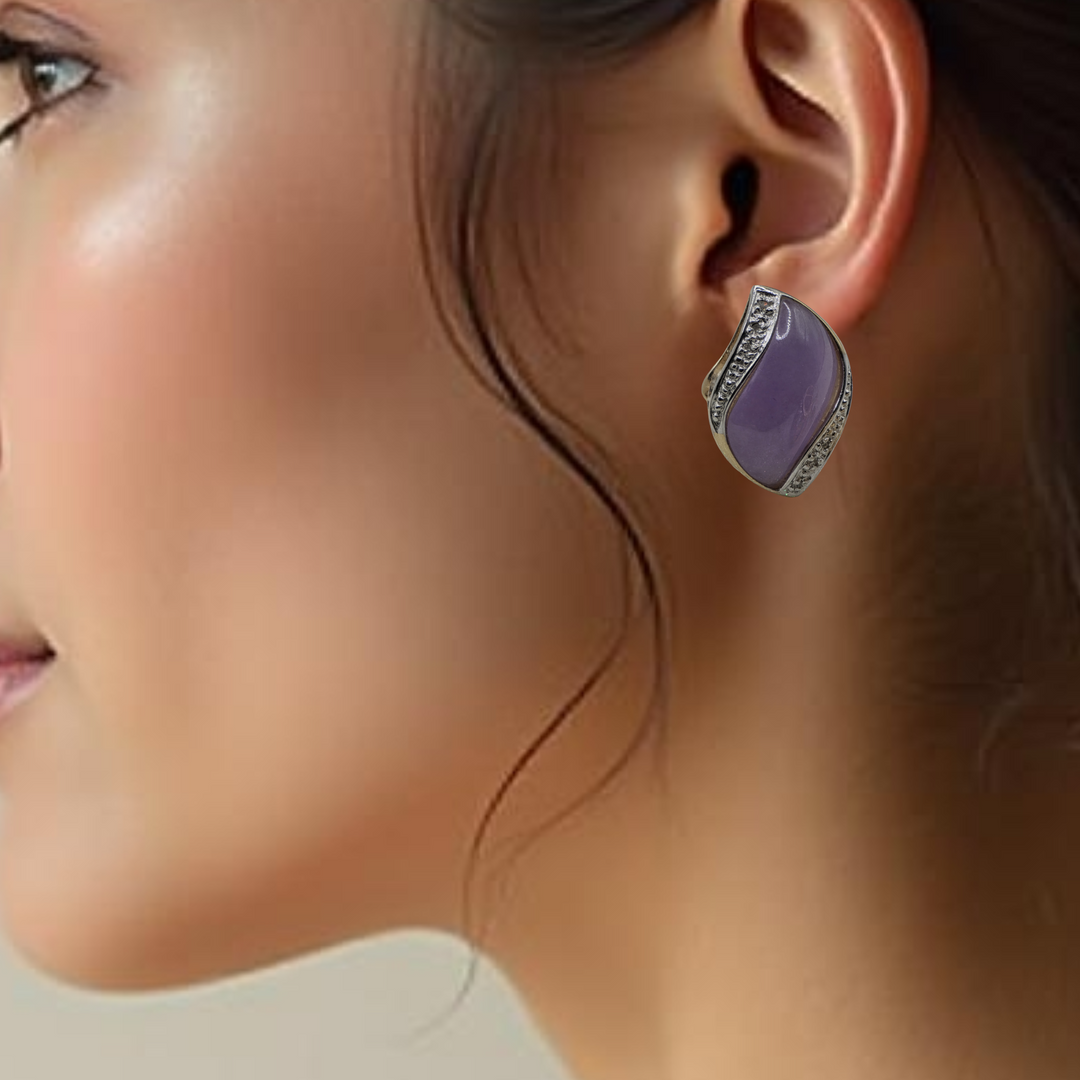 Gold, Diamond & Large Pink Cabochon Amethyst Earrings