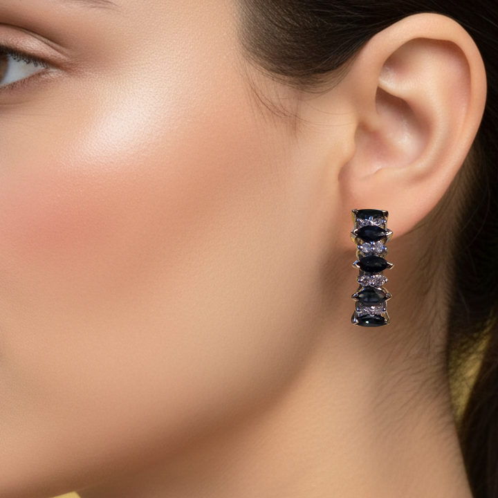 Gold, Diamond & Sapphire Half Hoop Earrings