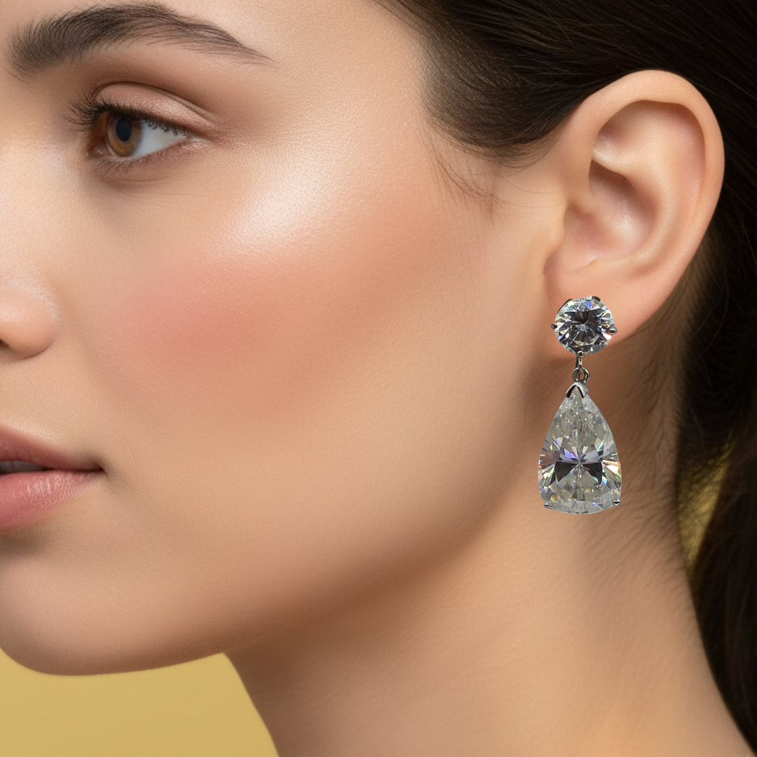Gold & Large Clear Quarts Dangle Earrings