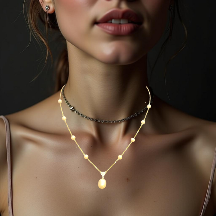 14K Gold, 8 Station Fresh Water Pearl Necklace