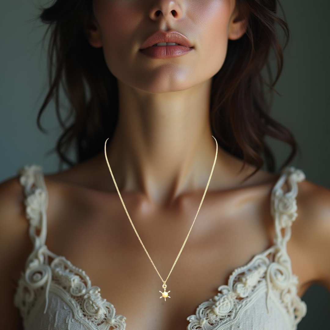 Whimsical 14K Yellow Gold and Sunburst Pearl Necklace