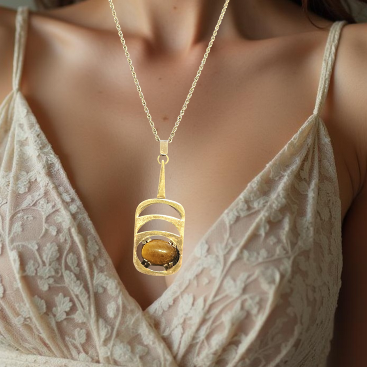 Sterling Silver Cabochon Tiger Eye Life Stack Necklace