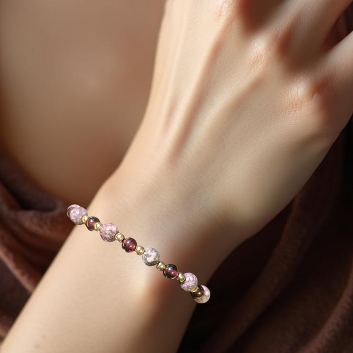 Gold & Round Amethyst Bead Bracelet