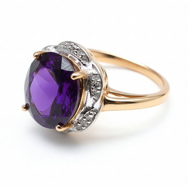 10K Gold & Solitaire Amethyst Evening Ring
