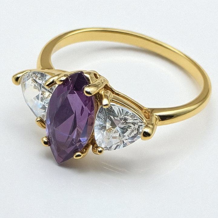14K Gold, Amethyst & Crystal Cocktail Ring