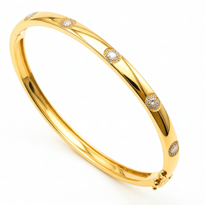 14K Gold Sunburst Diamond Bangle Bracelet