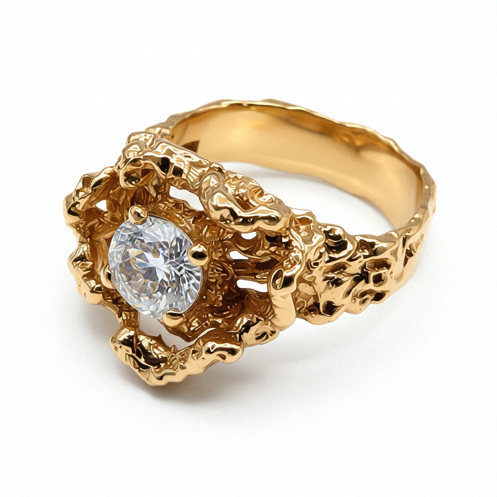 14K Gold & Simulant Round Diamond Statement Ring