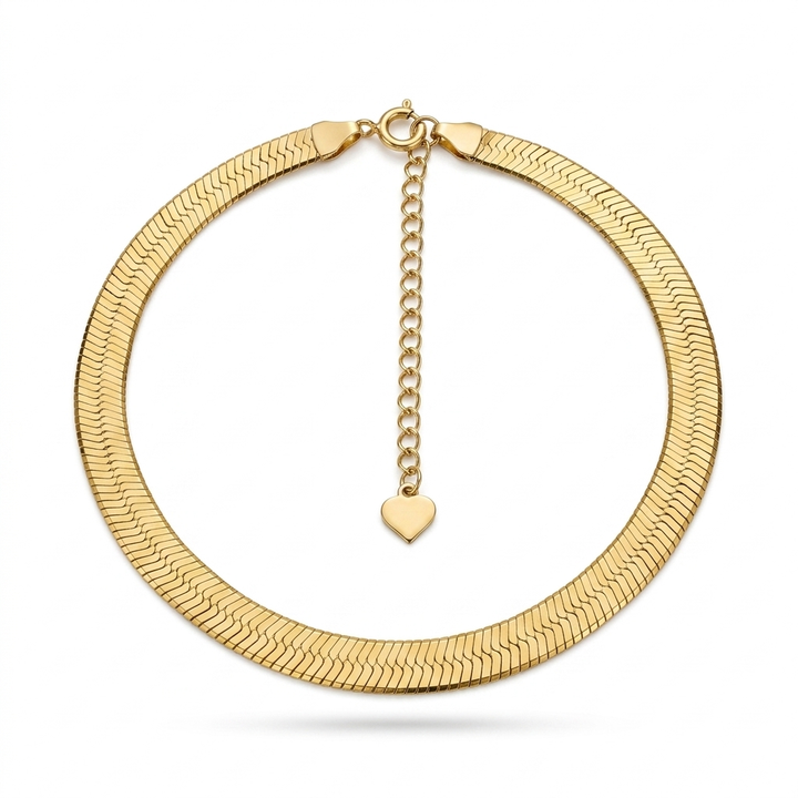 18K Gold Flat Herringbone Link Choker