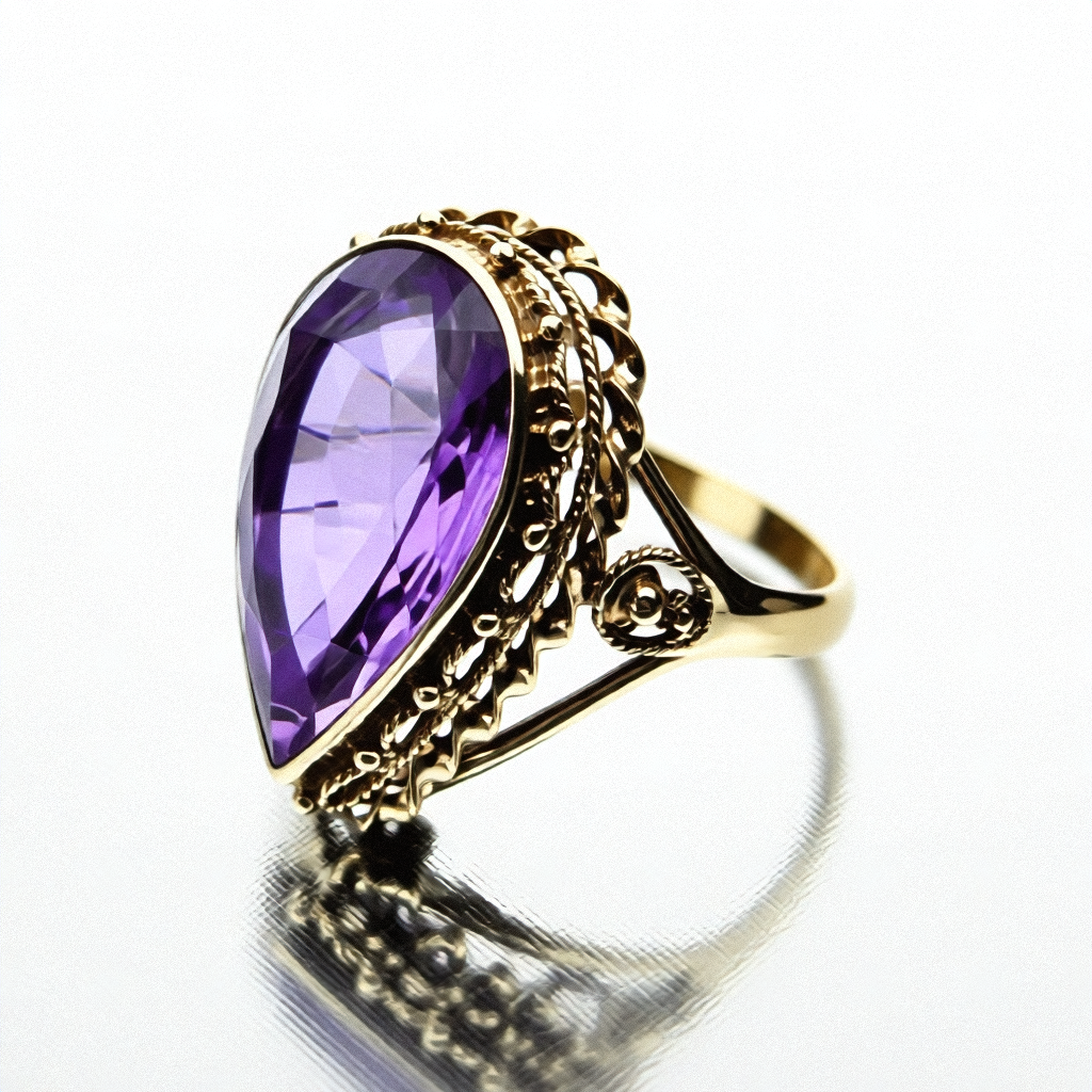 Gold, Large Amethyst Statement Ring - Estate Jewelry Priced Right