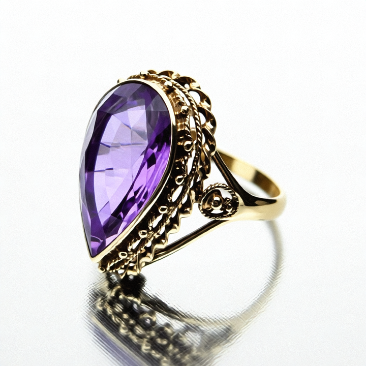 Gold, Large Amethyst Statement Ring - Estate Jewelry Priced Right