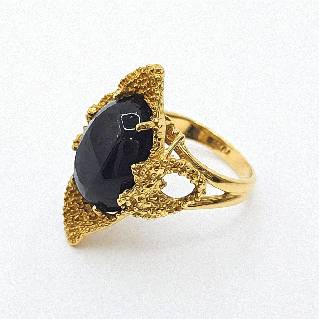 Gold North-South Black Aqeeq Statement Ring - Estate Jewelry Priced Right