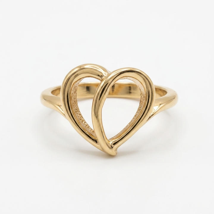 14K Gold Abstract Asymmetrical Elegant Open Heart Ring