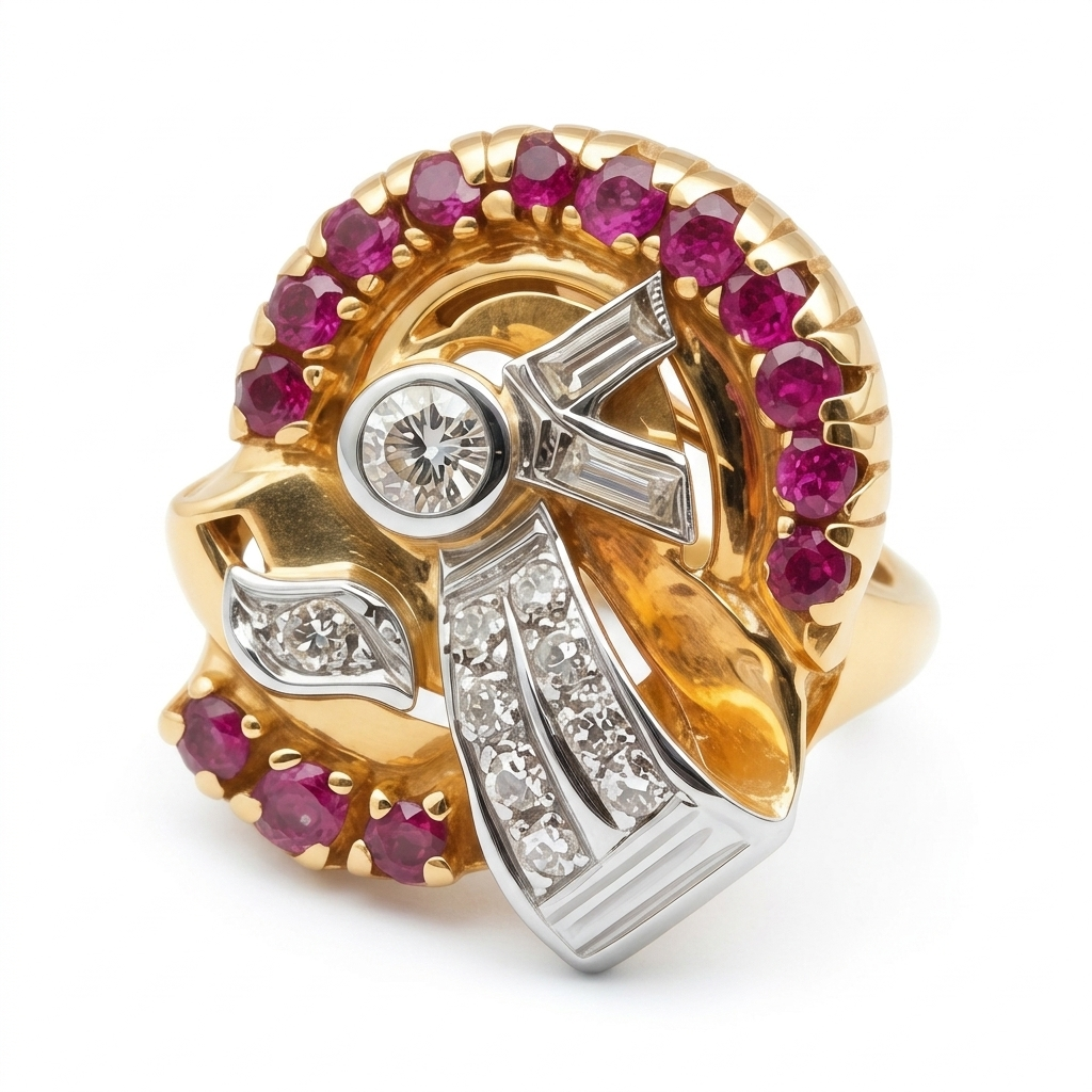 1940s Gold, Diamond, and Ruby Tank Ring - Estate Jewelry Priced Right