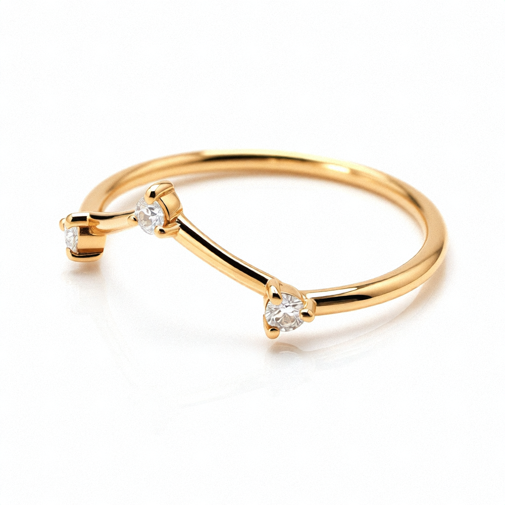 Authentic 14K Gold WWake Three-Step Diamond Ring