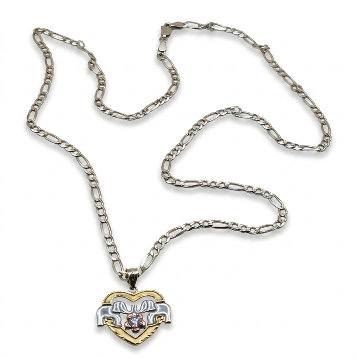 14K Tri-Color Gold & Diamond Elephant Heart Good Luck Necklace