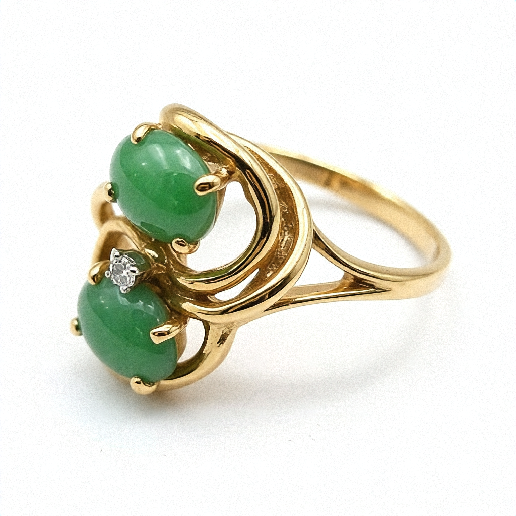 Gold, Cabochon Jadeite & Diamond Ring - Estate Jewelry Priced Right