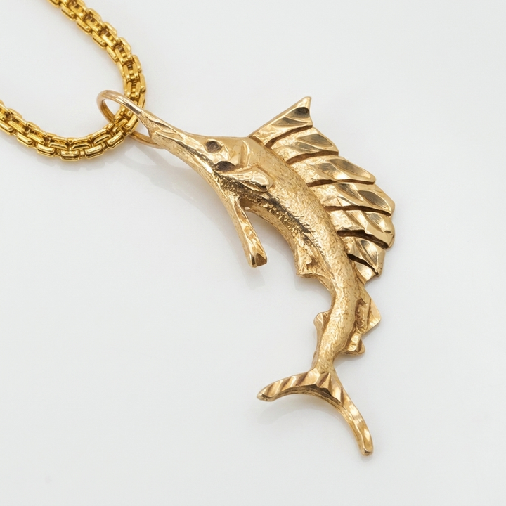 14K Gold Deep Sea Fishing Marlin Necklace