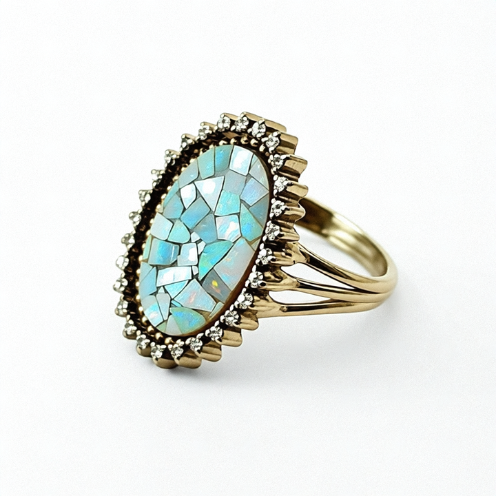 Gold, Diamond and Mosaic Opal Statement Ring - Estate Jewelry Priced Right