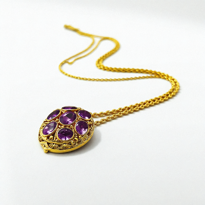 Gold Filigree Amethyst Cluster Rope Necklace - Estate Jewelry Priced Right