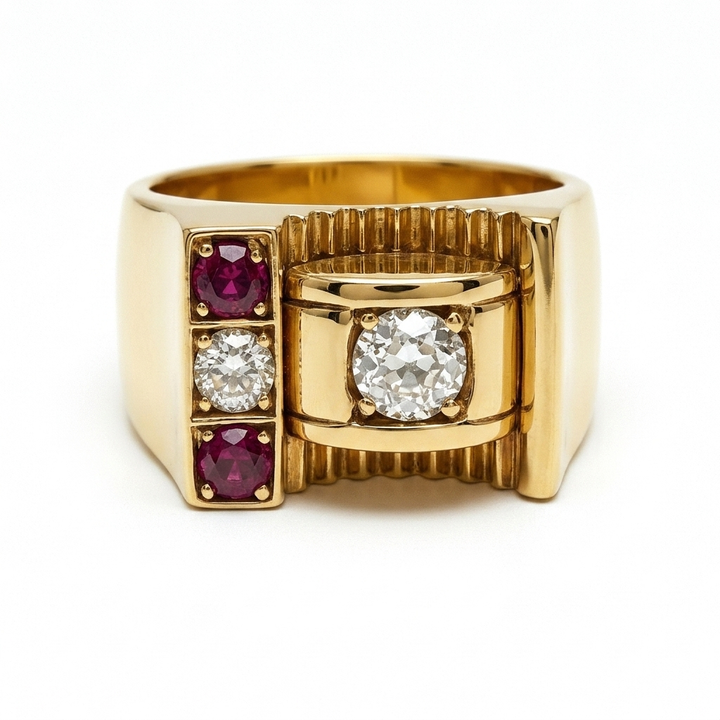 1940s Art Deco Gold, Diamond and Ruby Ring - Estate Jewelry Priced Right