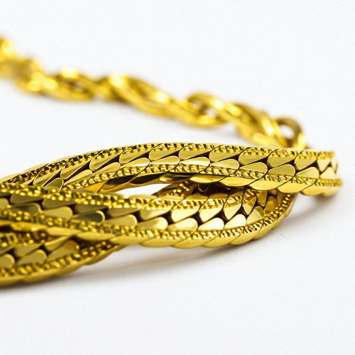 14K Gold 3 Textured Strand Braided Choker