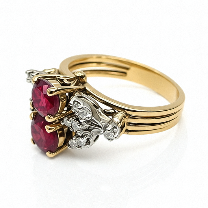 14K Gold, Garnet & Diamond Flower Ring