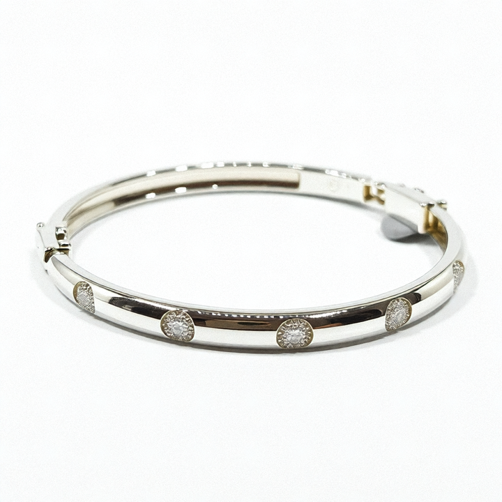 14K Gold Sunburst Diamond Bangle Bracelet