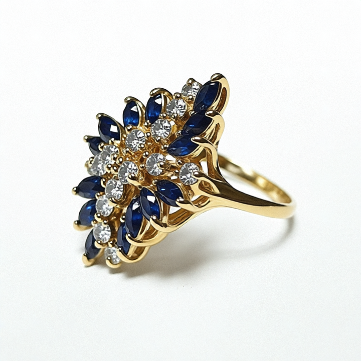 14K Gold, Diamond and Blue Sapphire Waterfall Ring