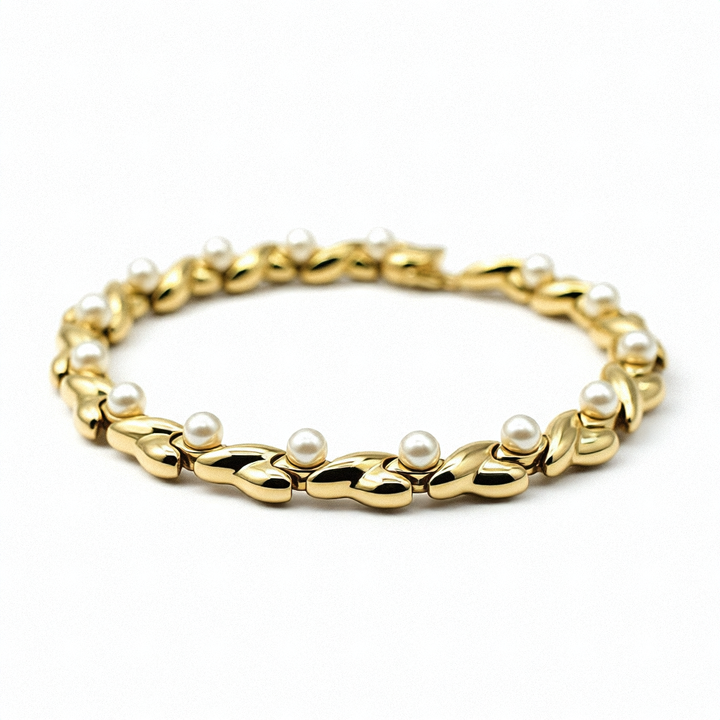 14K Gold & Pearl Hugs & Kisses Love Bracelet