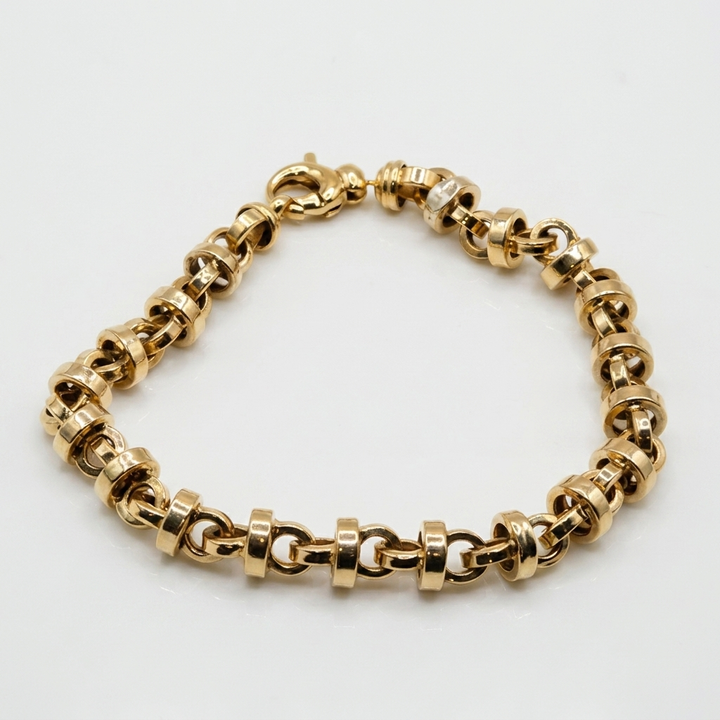 14K Gold Rondel Station Link Bracelet