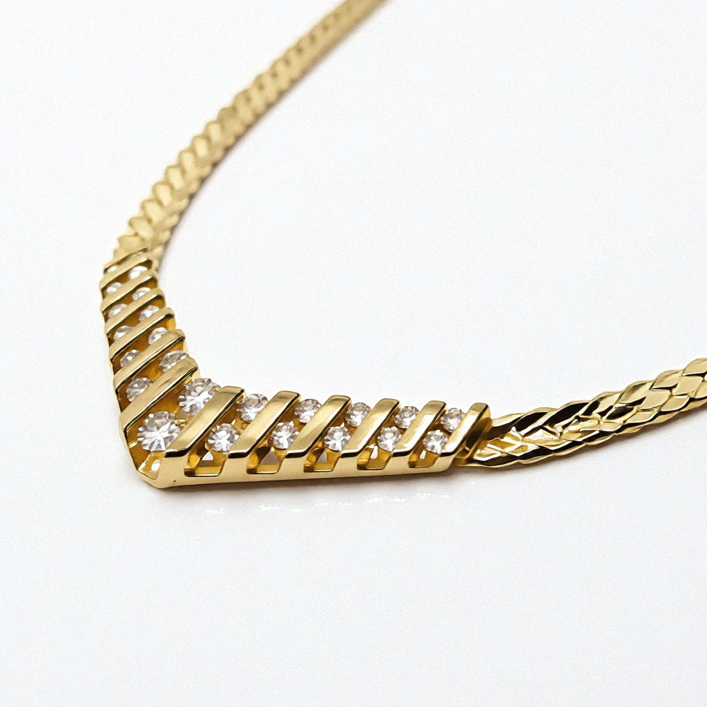 Gold and Diamond Chevron Necklace - Estate Jewelry Priced Right