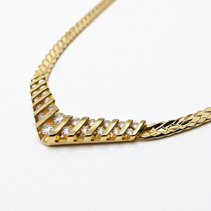 Gold and Diamond Chevron Necklace - Estate Jewelry Priced Right