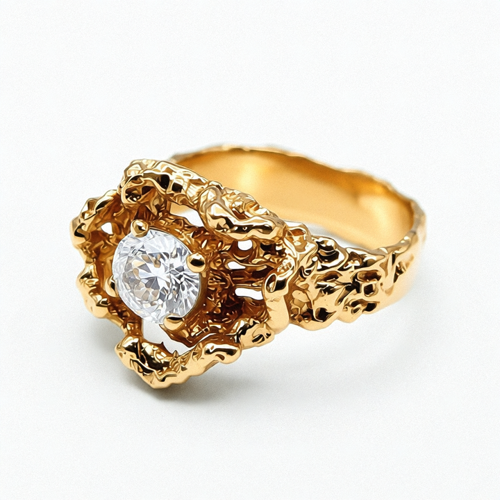14K Gold & Simulant Round Diamond Statement Ring