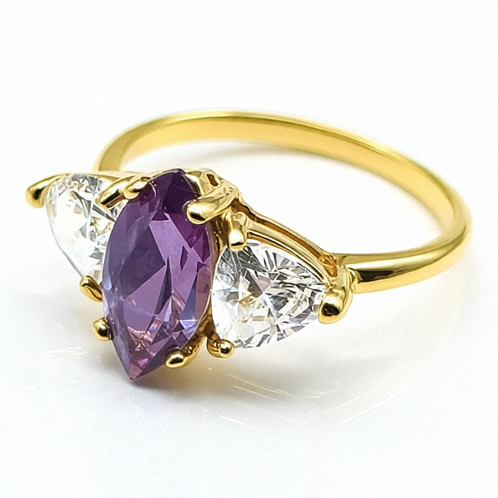 14K Gold, Amethyst & Crystal Cocktail Ring