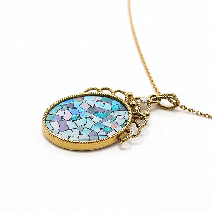 Delicate Gold Necklace with Mosaic Opal Pendant - Estate Jewelry Priced Right