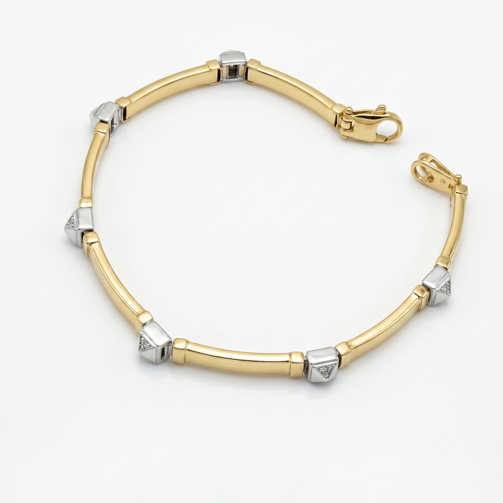 14K Gold Two Tone Long Bar Bracelet