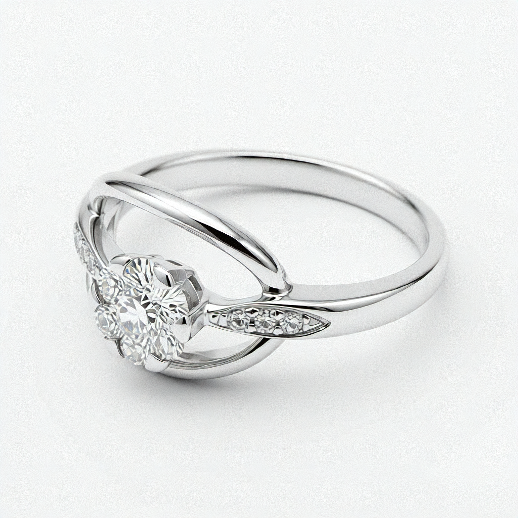 14k White Gold Diamond Cluster Offset Ring