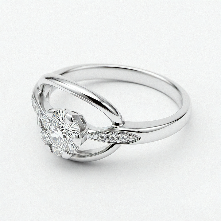 14k White Gold Diamond Cluster Offset Ring