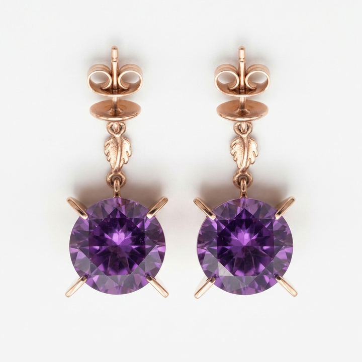 14K Gold & Large Amethyst Dangle Earrings - Estate Jewelry Priced Right