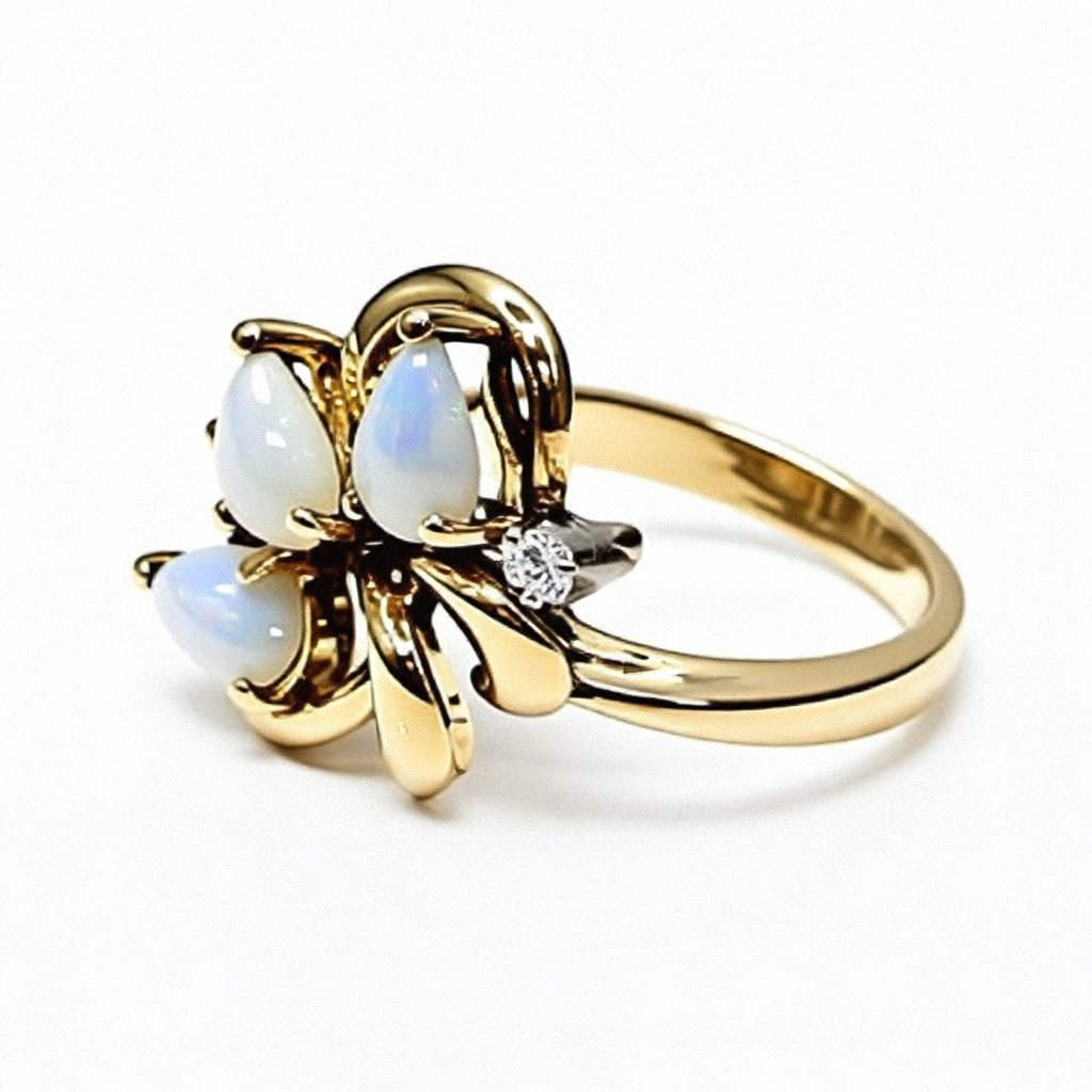 Gold, Opal & Diamond Floral Ring - Estate Jewelry Priced Right