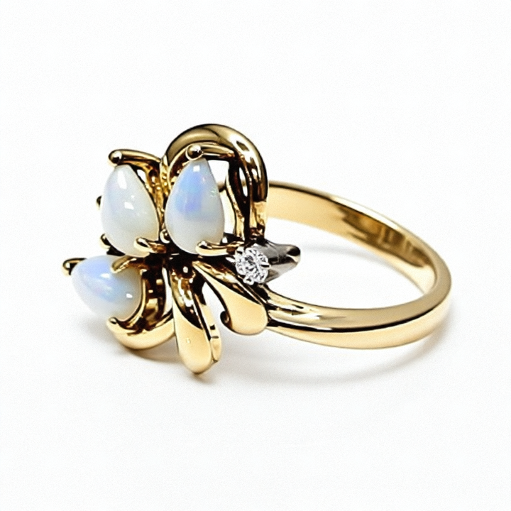 Gold, Opal & Diamond Floral Ring - Estate Jewelry Priced Right
