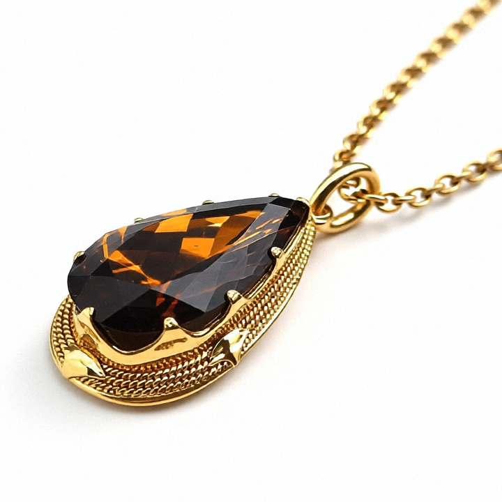 Yellow Gold & Large Smoky Quartz Necklace - Estate Jewelry Priced Right