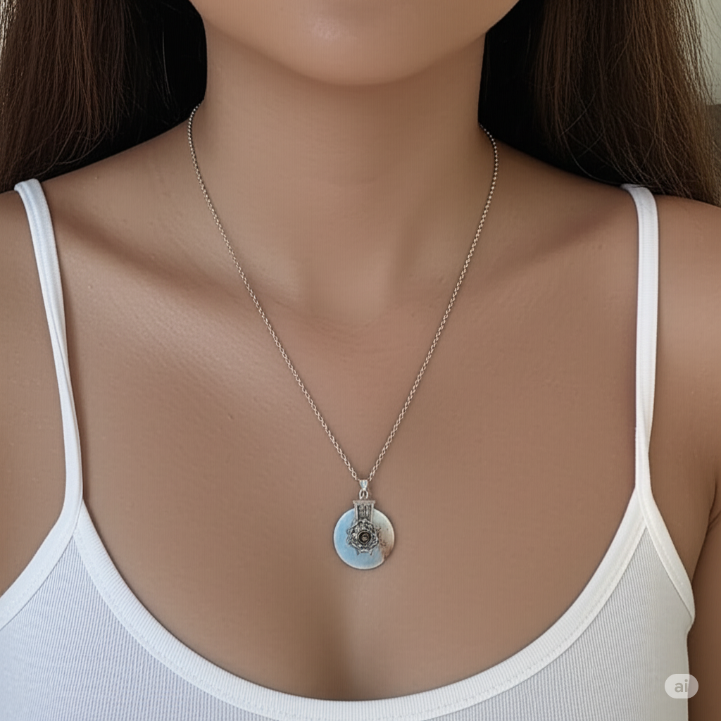 Sterling Silver Spinning Jade Spider Web Necklace
