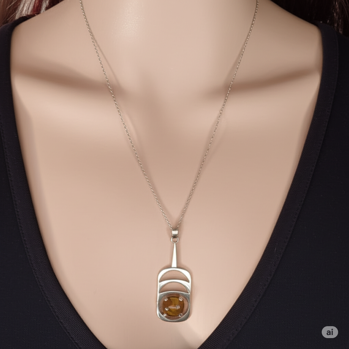 Sterling Silver Cabochon Tiger Eye Life Stack Necklace