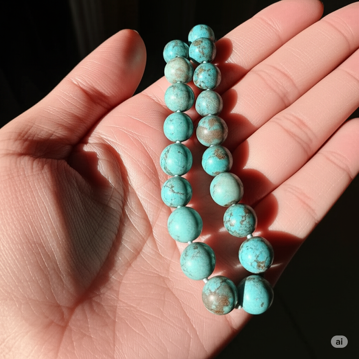 Vintage Ali Aluma Polished Graduated Turquoise Bead & Sterling Necklace