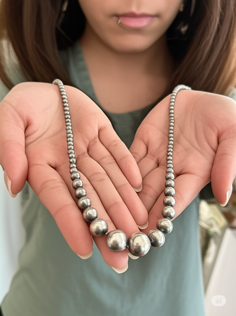 Opera Length Graduated Bead Sterling Silver Necklace