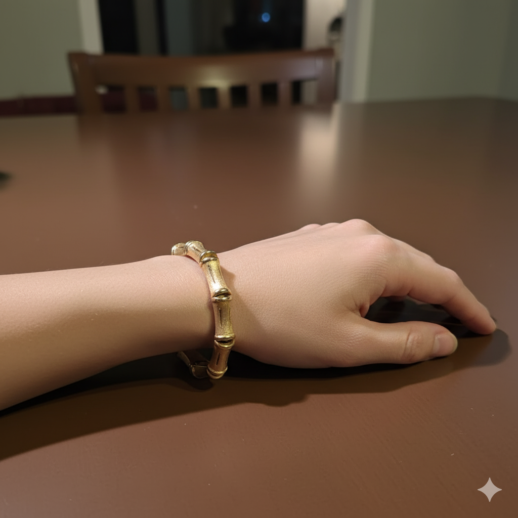 Gold Bamboo Link Necklace and Bracelet Set