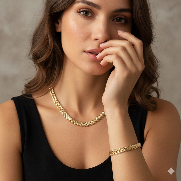 Gold Heavy Double Braid Necklace and Bracelet Set