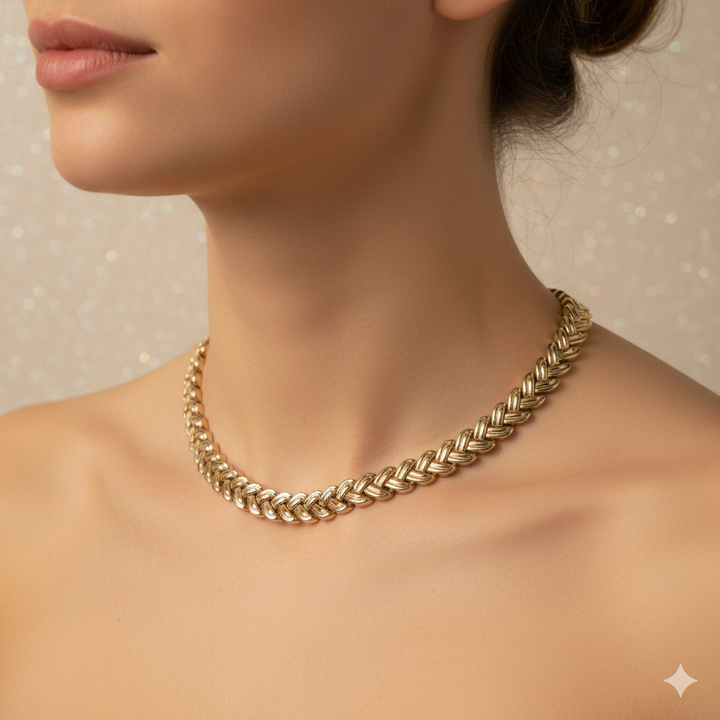 Gold Heavy Double Braid Necklace and Bracelet Set